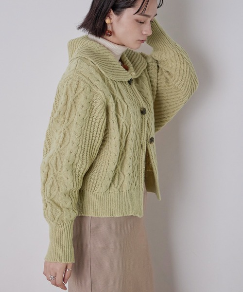 Fashion Letter（ファッションレター）の「ケーブルニットセーラーカラーカーデ（カーディガン/ボレロ・レディース・アイボリー/ブラック/グリーン/イエロー・M）」の13枚目の写真