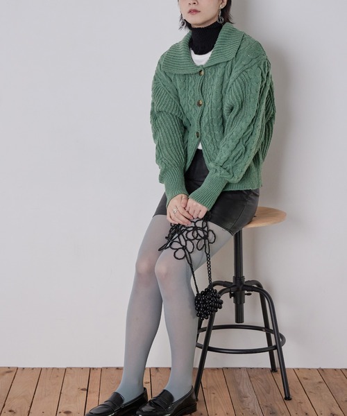 Fashion Letter（ファッションレター）の「ケーブルニットセーラーカラーカーデ（カーディガン/ボレロ・レディース・アイボリー/ブラック/グリーン/イエロー・M）」の18枚目の写真