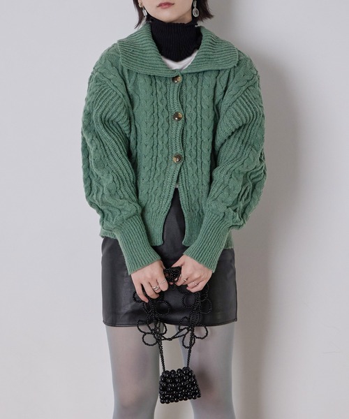 Fashion Letter（ファッションレター）の「ケーブルニットセーラーカラーカーデ（カーディガン/ボレロ・レディース・アイボリー/ブラック/グリーン/イエロー・M）」の19枚目の写真