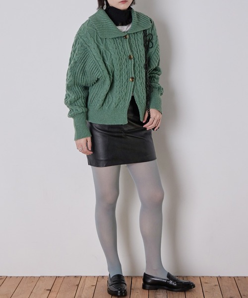 Fashion Letter（ファッションレター）の「ケーブルニットセーラーカラーカーデ（カーディガン/ボレロ・レディース・アイボリー/ブラック/グリーン/イエロー・M）」の22枚目の写真