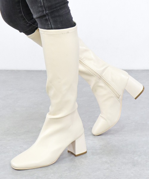 【セール】Liberty doll / ストレッチスクエア インサイドジップ ヒールロングブーツ (9102)（ブーツ）｜LibertyDoll（リバティードール）