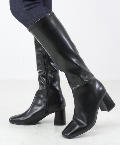 【セール】Liberty doll / ストレッチスクエア インサイドジップ ヒールロングブーツ (9102)（ブーツ）｜LibertyDoll（リバティードール） 4,887円