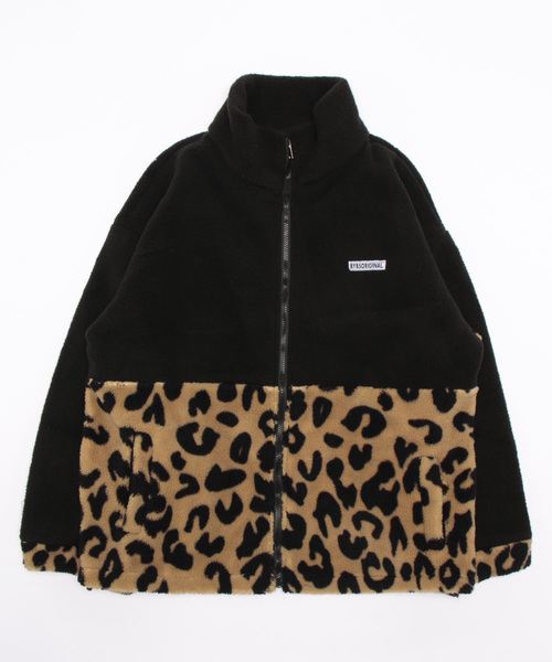 セール】ボア×レオパード切替スタンドカラージャケット（ブルゾン