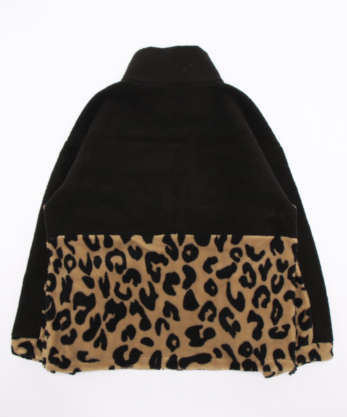 セール】ボア×レオパード切替スタンドカラージャケット（ブルゾン