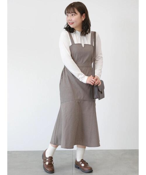 ehka sopo(エヘカソポ)の「チェック柄マーメイドジャンスカ(ワンピース・レディース・ブラック/モカ/グリーン・フリ-)」の4枚目の写真