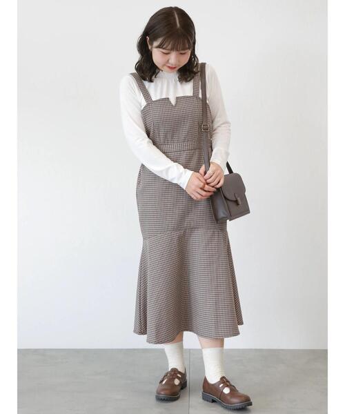ehka sopo(エヘカソポ)の「チェック柄マーメイドジャンスカ(ワンピース・レディース・ブラック/モカ/グリーン・フリ-)」の20枚目の写真