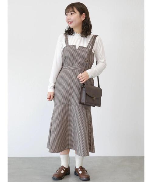 ehka sopo(エヘカソポ)の「チェック柄マーメイドジャンスカ(ワンピース・レディース・ブラック/モカ/グリーン・フリ-)」の21枚目の写真