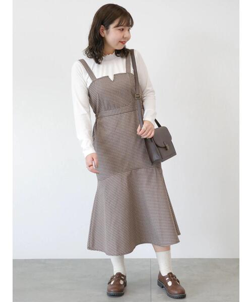 ehka sopo(エヘカソポ)の「チェック柄マーメイドジャンスカ(ワンピース・レディース・ブラック/モカ/グリーン・フリ-)」の22枚目の写真
