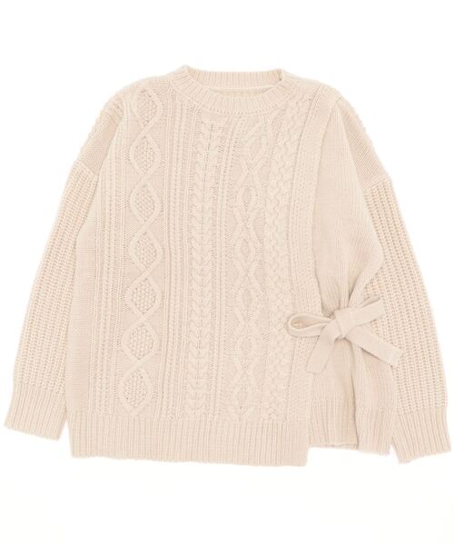 ALL ORDINARIES（オールオーディナリーズ）の「フロント重ね紐付ケーブルニットプルオーバー（ニット/セーター・レディース・オフホワイト/チャコールグレー・FREE）」の15枚目の写真