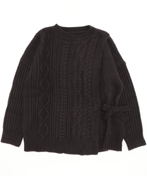 ALL ORDINARIES（オールオーディナリーズ）の「フロント重ね紐付ケーブルニットプルオーバー（ニット/セーター・レディース・オフホワイト/チャコールグレー・FREE）」の14枚目の写真