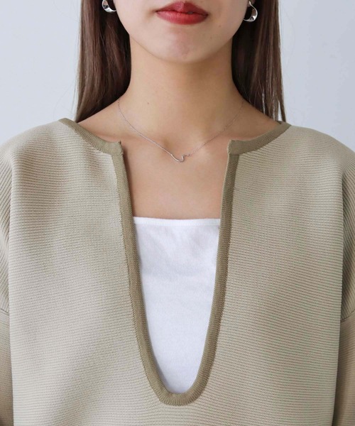 HER CLOSET（ハークローゼット）の「【shemoshelly】WEB限定バイカラーキーネックスウェットライクニット（ニット/セーター・レディース・ブラウン/ベージュ/オフホワイト・M）」の10枚目の写真