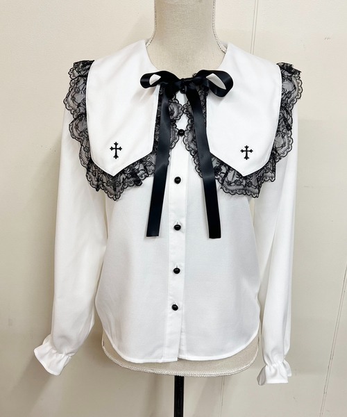 MA*RS(アメーバーマーズ)の「クロス刺繍襟ブラウス(シャツ/ブラウス・レディース・ホワイト/ブラック/ホワイト×ブラック・FREE)」の5枚目の写真