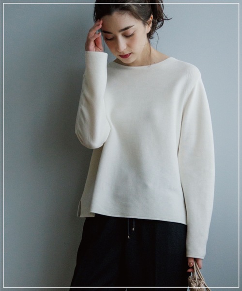 OPAQUE.CLIP(オペークドットクリップ)の「◆オーガニックコットン ボートネックニット【洗濯機洗い可/UVケア/7色展開】(ニット/セーター・レディース・レモンイエロー/ブルー/ホワイト系5/ライトグレー/ブラック/オフホワイト/グリーン・38/36/40/34/42)」の8枚目の写真