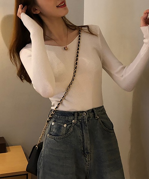 NinaetLina（ニナエリナ）の「Vネックタイトリブニットソー（ニット/セーター・レディース・ブラック/グレー/ベージュ/ブラウン/ホワイト/ピンク/モカ・FREE）」の11枚目の写真