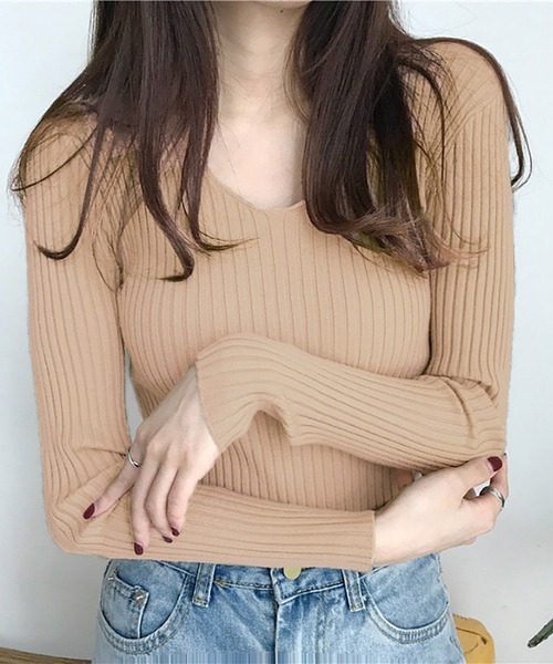 NinaetLina（ニナエリナ）の「Vネックタイトリブニットソー（ニット/セーター・レディース・ブラック/グレー/ベージュ/ブラウン/ホワイト/ピンク/モカ・FREE）」の20枚目の写真