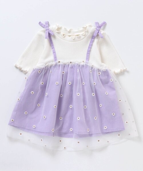 apres les cours（アプレレクール）の「【新色追加・80～140サイズ展開】お花刺繍チュールドッキングトップス（Tシャツ/カットソー・キッズ・グリーン/ピンク/ブラック/ライム/ラベンダー/ブルー・120/140/100/130/80/90/110）」の5枚目の写真