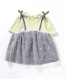 【新色追加・80~140サイズ展開】お花刺繍チュールドッキングトップス