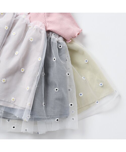 apres les cours（アプレレクール）の「【新色追加・80～140サイズ展開】お花刺繍チュールドッキングトップス（Tシャツ/カットソー・キッズ・グリーン/ピンク/ブラック/ライム/ラベンダー/ブルー・120/140/100/130/80/90/110）」の11枚目の写真