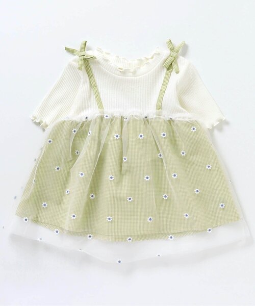 apres les cours（アプレレクール）の「【新色追加・80～140サイズ展開】お花刺繍チュールドッキングトップス（Tシャツ/カットソー・キッズ・グリーン/ピンク/ブラック/ライム/ラベンダー/ブルー・120/140/100/130/80/90/110）」の12枚目の写真