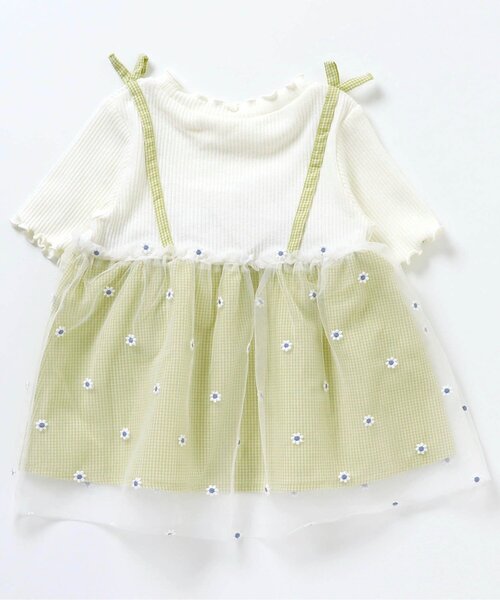 apres les cours（アプレレクール）の「【新色追加・80～140サイズ展開】お花刺繍チュールドッキングトップス（Tシャツ/カットソー・キッズ・グリーン/ピンク/ブラック/ライム/ラベンダー/ブルー・120/140/100/130/80/90/110）」の17枚目の写真