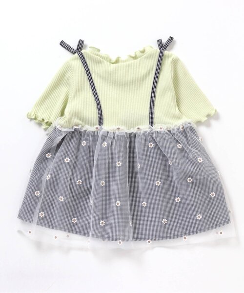 apres les cours（アプレレクール）の「【新色追加・80～140サイズ展開】お花刺繍チュールドッキングトップス（Tシャツ/カットソー・キッズ・グリーン/ピンク/ブラック/ライム/ラベンダー/ブルー・120/140/100/130/80/90/110）」の20枚目の写真