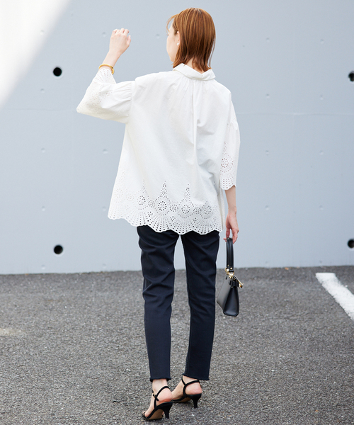 SLOBE IENA - りさ　SLOBE IENA カットワークタックブラウス SLOBE IENA｜タックフリルスリーブブラウス | Rakuten Fashion