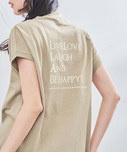 coen(コーエン)の「リピT・バックプリントハイネックTシャツ(WEB限定カラー)(Tシャツ/カットソー・レディース・ナチュラル/ホワイト/ベージュ/ダークグレー/コバルトブルー・M/L)」の3枚目の写真