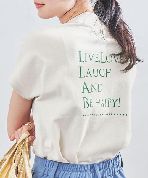 coen(コーエン)の「リピT・バックプリントハイネックTシャツ(WEB限定カラー)(Tシャツ/カットソー・レディース・ナチュラル/ホワイト/ベージュ/ダークグレー/コバルトブルー・M/L)」の4枚目の写真