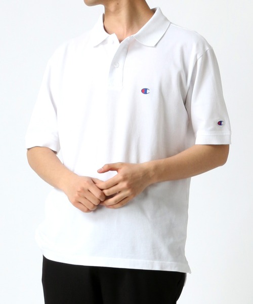 Champion（チャンピオン）の「Champion/チャンピオン カノコ ロゴワッペン ワンポイント刺繍 半袖ポロシャツ（ポロシャツ・メンズ・ブラック/ネイビー/モスグリーン/グレー/ホワイト・XL/L/M）」の18枚目の写真