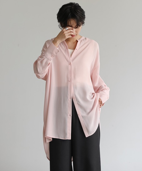 for/c(フォーシー)の「シアーオーバーサイズシャツ【サスティナブル】(シャツ/ブラウス・レディース・チャコール/イエロー/ピンク/ホワイト・M/L)」の7枚目の写真