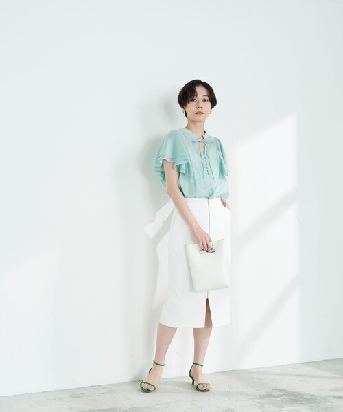 NOLLEY’S Sophi（ノーリーズソフィ）の「シアーローンラッフルスリーブブラウス（シャツ/ブラウス・レディース・ブラック/ミント/キャメル/グレイッシュブルー/ベビーピンク/ピンク・38/36）」の9枚目の写真