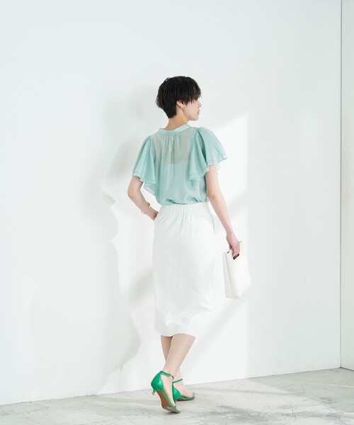 NOLLEY’S Sophi（ノーリーズソフィ）の「シアーローンラッフルスリーブブラウス（シャツ/ブラウス・レディース・ブラック/ミント/キャメル/グレイッシュブルー/ベビーピンク/ピンク・38/36）」の10枚目の写真