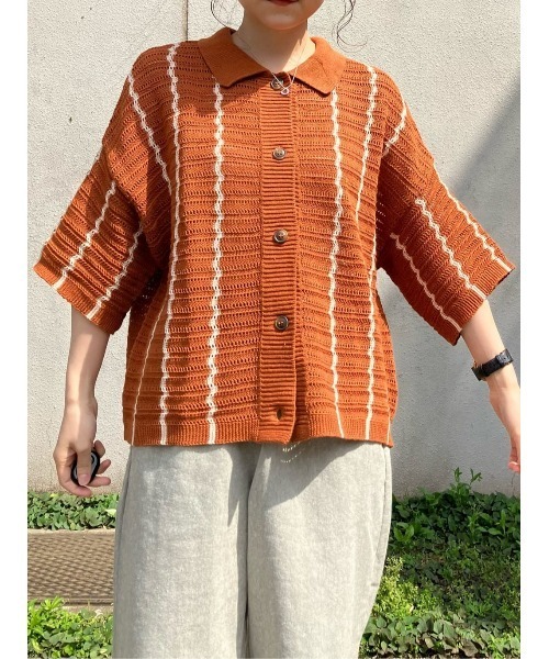 BACK NUMBER（バックナンバー）の「【BACK NUMBER】衿付き半袖カーディガン（カーディガン/ボレロ・レディース・ブラウン/キナリ・M/L）」の8枚目の写真