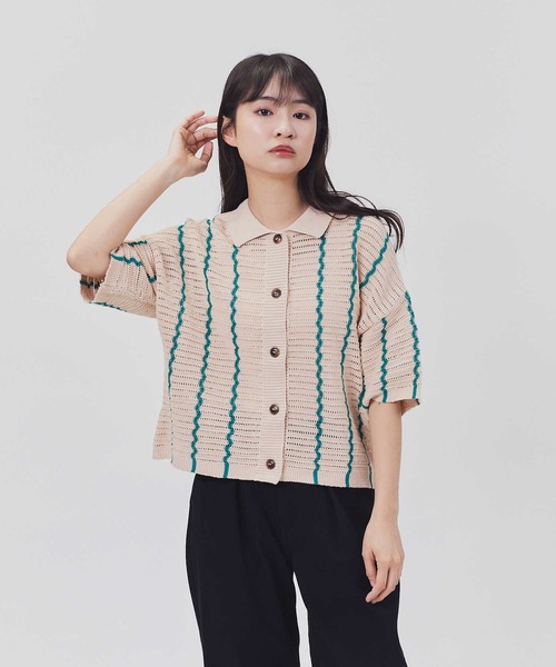 BACK NUMBER（バックナンバー）の「【BACK NUMBER】衿付き半袖カーディガン（カーディガン/ボレロ・レディース・ブラウン/キナリ・M/L）」の6枚目の写真