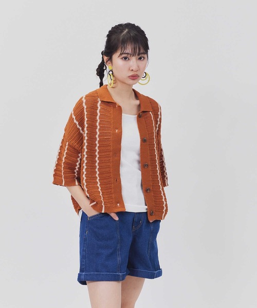 BACK NUMBER（バックナンバー）の「【BACK NUMBER】衿付き半袖カーディガン（カーディガン/ボレロ・レディース・ブラウン/キナリ・M/L）」の7枚目の写真