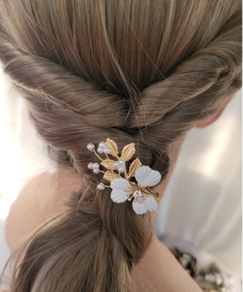ローレン 花冠 ヘアクリップ3個セット / 花 フワラー パール