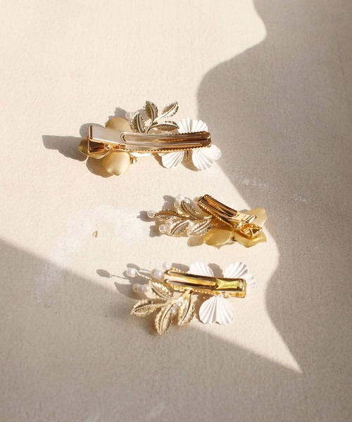 セール】ローレン 花冠 ヘアクリップ3個セット / 花 フワラー パール