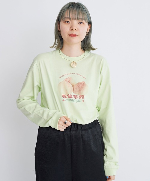 I am I in fact...(アイアムアイインファクト)の「桃饅頭 ロンT(Tシャツ/カットソー・レディース・ホワイト/グリーン・FREE)」の9枚目の写真