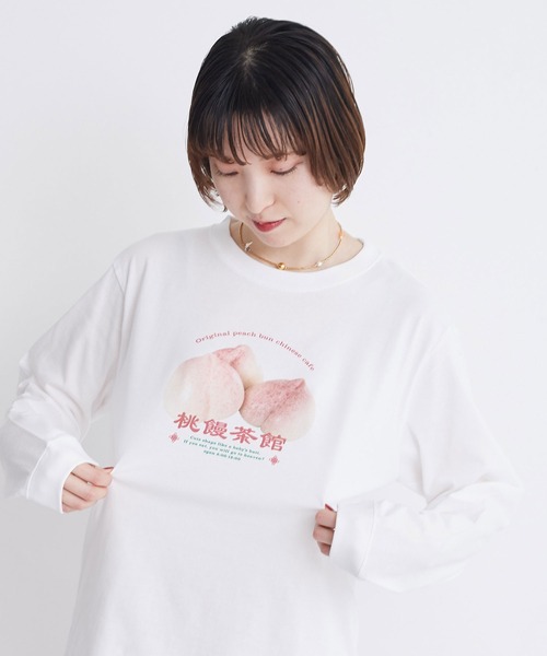 I am I in fact...(アイアムアイインファクト)の「桃饅頭 ロンT(Tシャツ/カットソー・レディース・ホワイト/グリーン・FREE)」の17枚目の写真