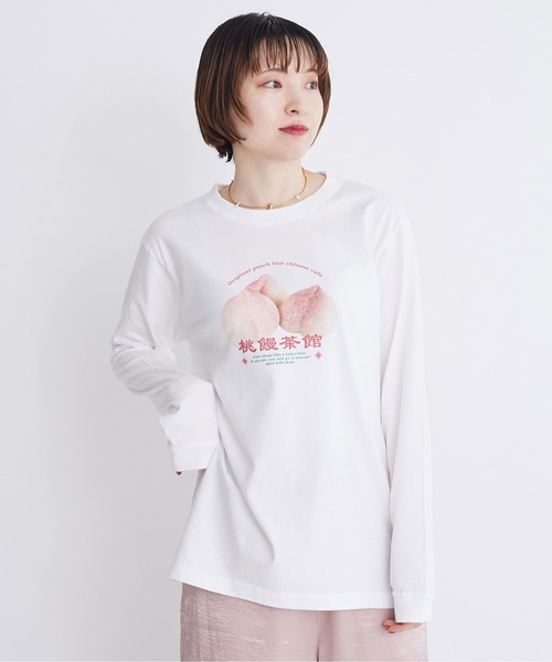 I am I in fact...(アイアムアイインファクト)の「桃饅頭 ロンT(Tシャツ/カットソー・レディース・ホワイト/グリーン・FREE)」の13枚目の写真