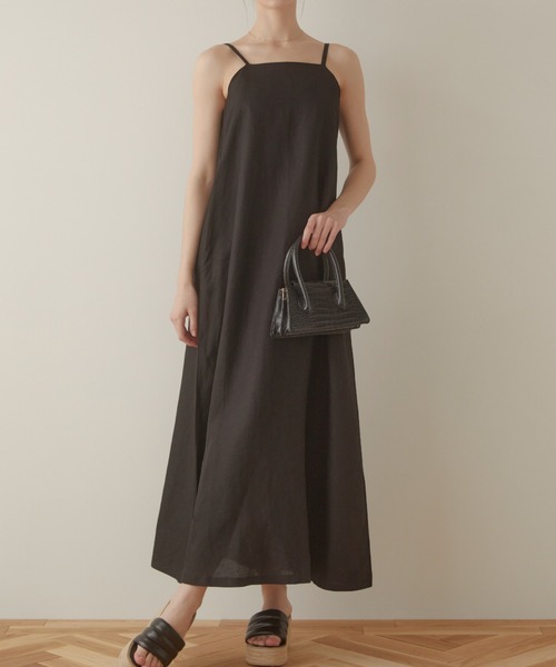 ACYM(アシーム)の「Linen flare maxi ワンピース(ワンピース・レディース・ブラック/ベージュ・FREE)」の3枚目の写真