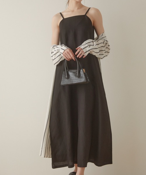 ACYM(アシーム)の「Linen flare maxi ワンピース(ワンピース・レディース・ブラック/ベージュ・FREE)」の4枚目の写真