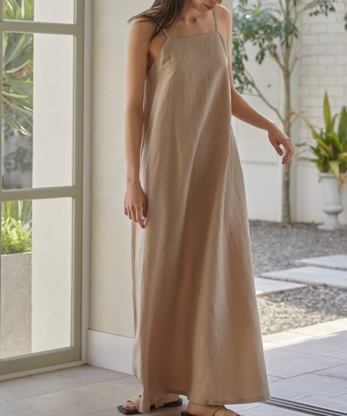 ACYM(アシーム)の「Linen flare maxi ワンピース(ワンピース・レディース・ブラック/ベージュ・FREE)」の8枚目の写真