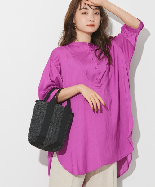 AMERICAN HOLIC(アメリカンホリック)の「バンドカラーバックオープンチュニック(チュニック・レディース・ピンク/マスタード/アイボリー・L/M)」の4枚目の写真