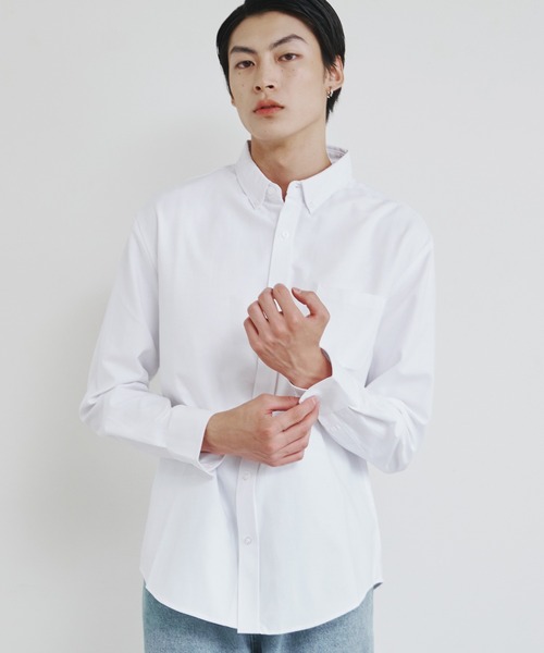 Magine（マージン）の「【SELECT】IR:オックスフォード ベーシック ボタンダウン シャツ（シャツ/ブラウス・メンズ・ホワイト/イエロー/ネイビー/ブラック/サックスブルー/グレー・M/L/XL）」の2枚目の写真