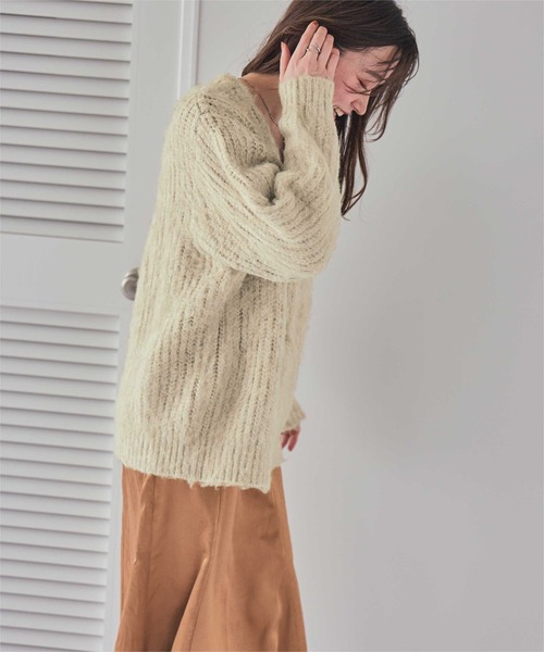 モヘアライクシャギーVネックニットカーディガン（カーディガン/ボレロ