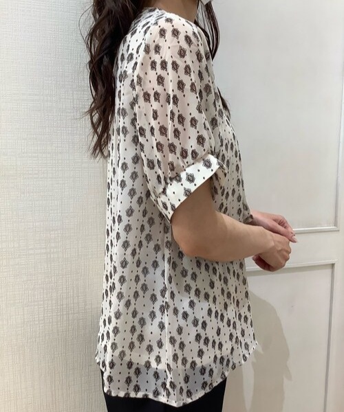 TOKYO SHIRTS(トウキョウシャツ)の「スタンドカラー 半袖ブラウス(シャツ/ブラウス・レディース・ネイビー/ホワイト/ライトイエロー・M/L)」の6枚目の写真