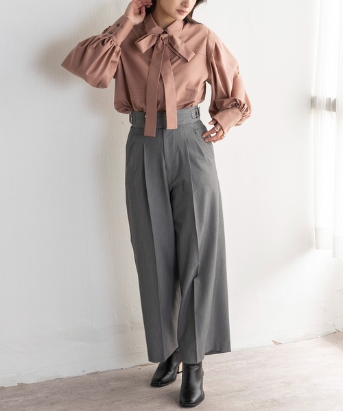 EUCLAID（エウクレイド）の「ピンタックボウタイブラウス（シャツ/ブラウス・レディース・ピンク/ブラック/オフホワイト・38）」の6枚目の写真