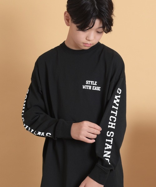 GLAZOS（グラソス）の「USAコットン・袖ロゴプリントビッグ長袖Tシャツ（その他トップス・キッズ・ブラック/ホワイト/ブルー・150cm/160cm/170cm/140cm）」の2枚目の写真