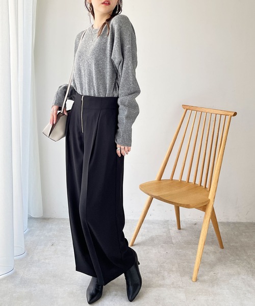 GeeRA(ジーラ)の「ハイウエストジップワイドパンツ(スラックス・レディース・ライトベージュ/ブラック・LARGE/MEDIUM)」の5枚目の写真